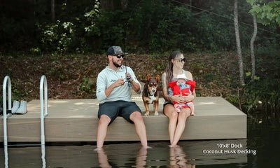 family on floating dock