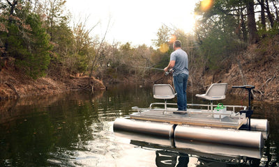 Man Fishing on Boat made from a DIY Boat Kit